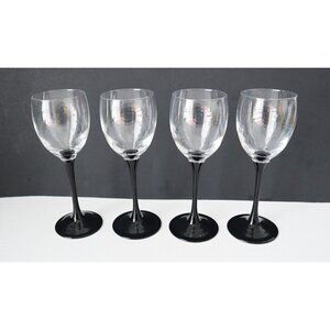 4 Vintage LUMINARC Black Stemmed Wine Glasses France Barware